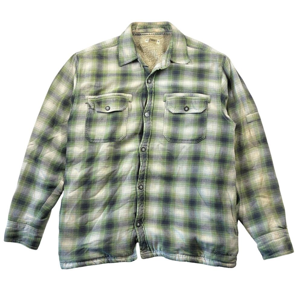 Honolua Surf Co Shirt Jacket Mens XL Green/Blue Ombre Plaid Sherpa-Lined Shacket